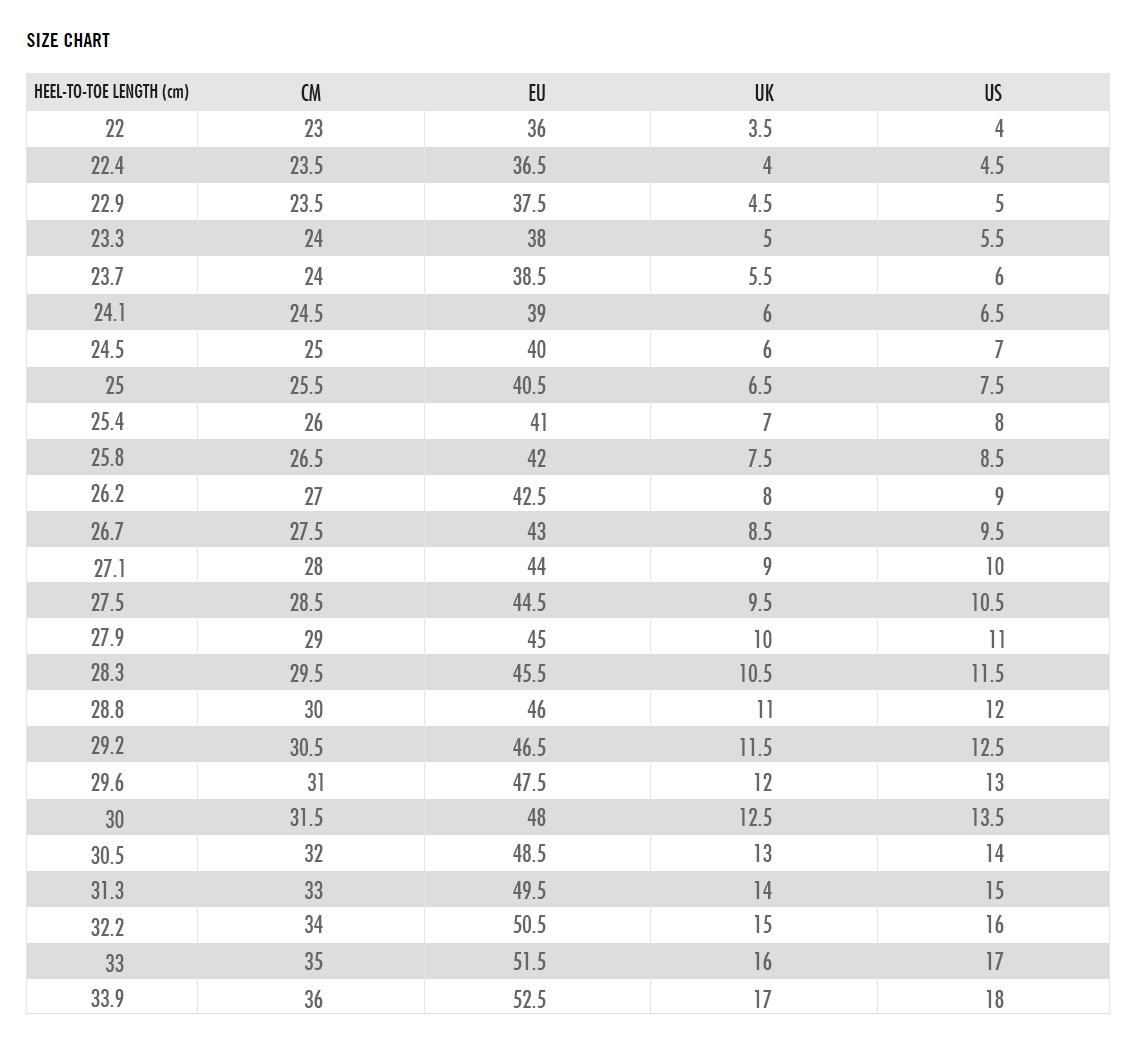 men shoe size chart nike